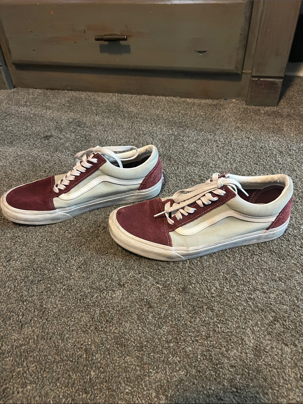 Vans Men's Lace-Up Sneakers in Cream and Maroon - Picture 2 of 7